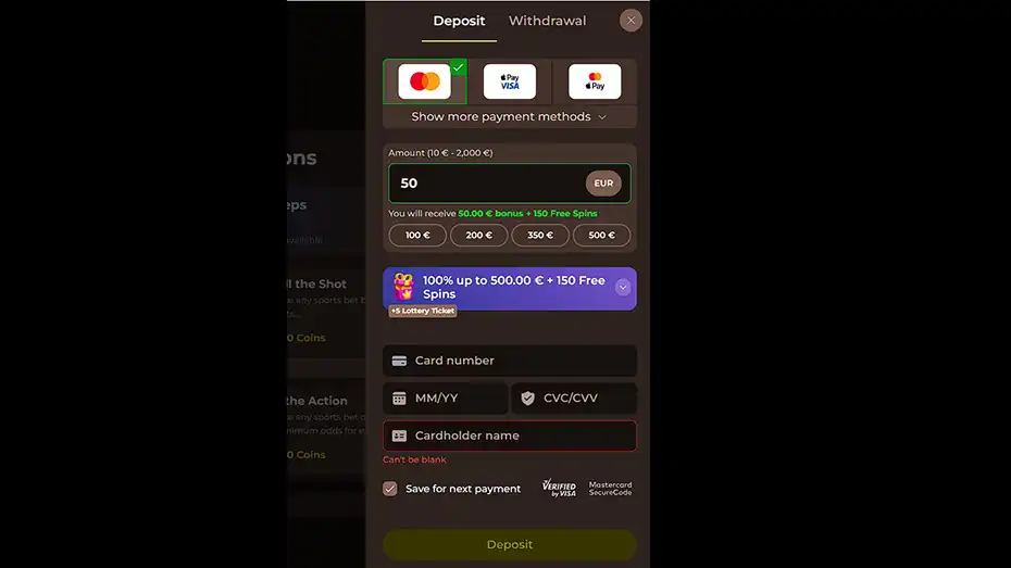 Roulettino Casino Deposit Mastercard