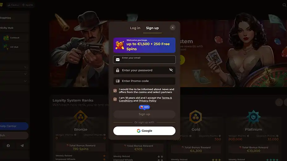 Roulettino Casino Registration