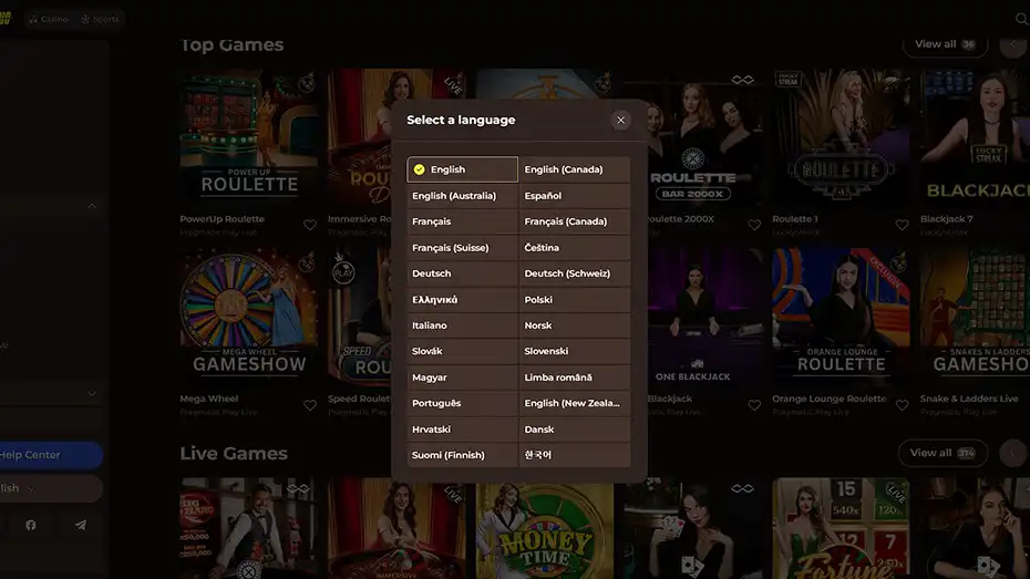Roulettino Casino Review Languages