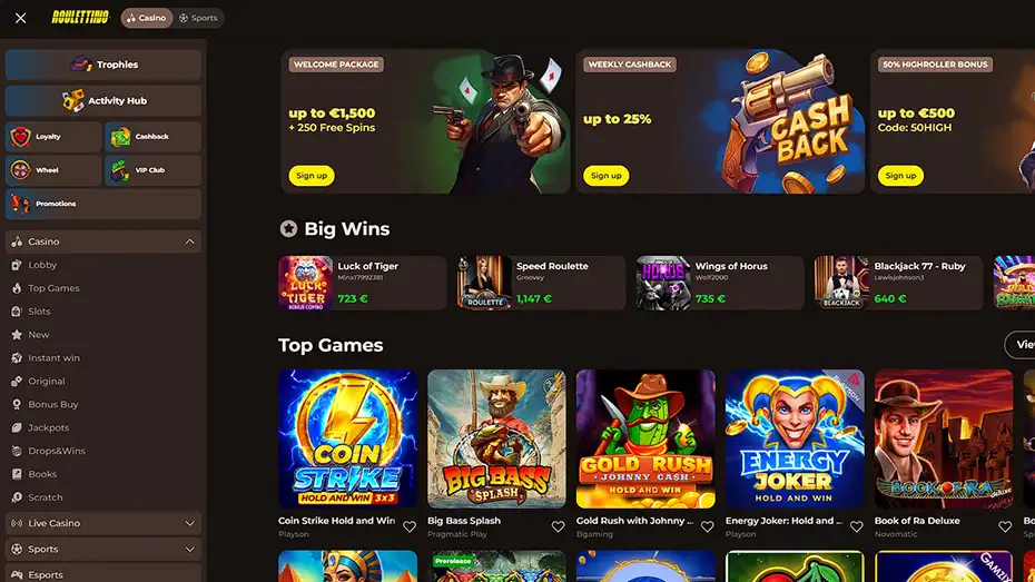 Roulettino Casino Review Navigation